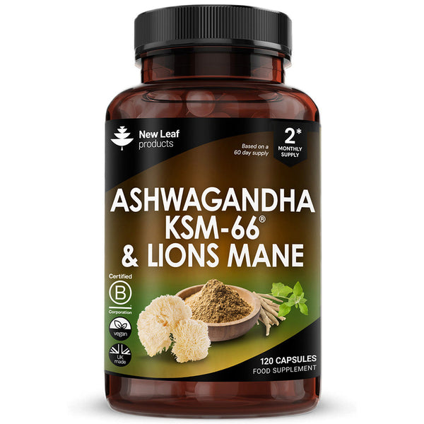 ASHWAGANDHA,KSM-66& LIONS MANE 120 CAPSULES